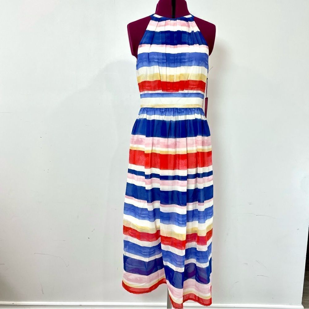 Vince Camuto stripe maxi dress blue red pink whiteUS 8